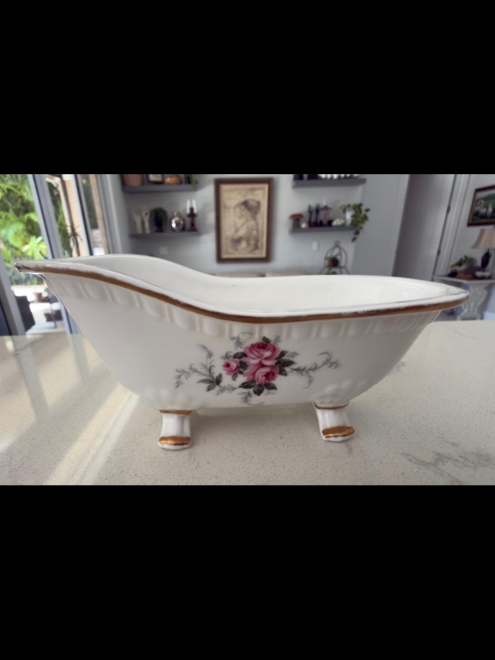Vtg Hammersley England Rose Pattern Bone China Footed Bathtub Soap Dish | 5¾”